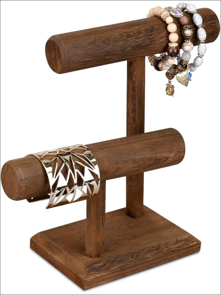 Wooden TwoTier Jewelry Bracelet Watch Display Tower Storage Stand